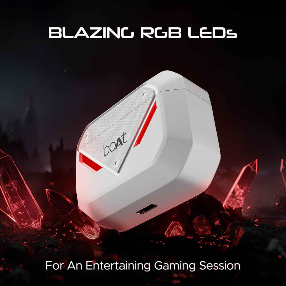 boAt Immortal 158 in Ear Gaming TWS Earbuds with 40hrs Playback, 40ms Super-Low Latency Beast Mode, RGB LEDs, 4 Mics with ENx, IWP, ASAP Charge, BTv5.3 - White Sabre