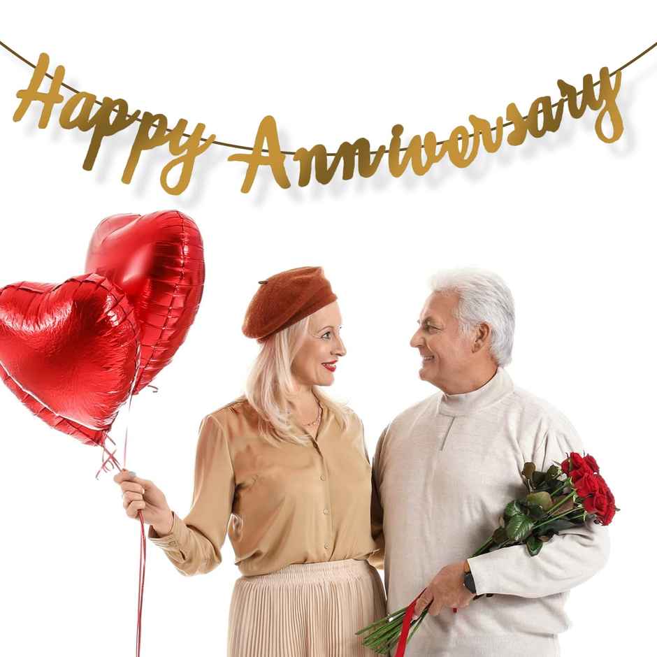 Party Propz Happy Anniversary Foil Banner Golden