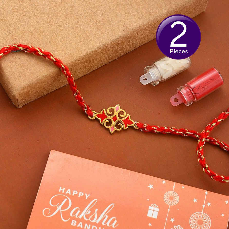 Voylla Sterling Silver Red Gold Plated Floral Thread Rakhi | Voylla Rakhi Combo