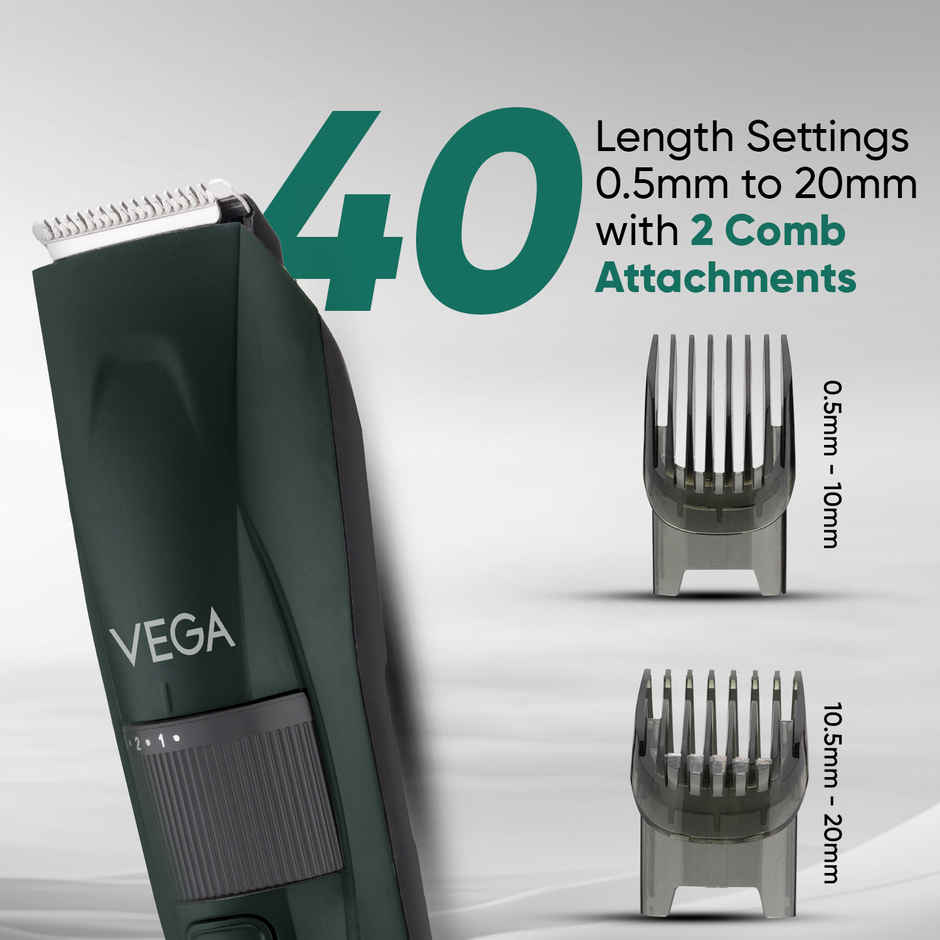 VEGA Turbolite Beard Trimmer for Men with 90 Min Runtime (VHTH-41) | USB Type C | 2 Comb Attachment
