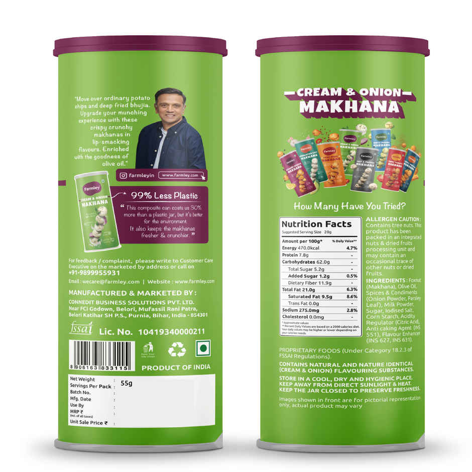 Farmley Cream & Onion  Makhana Roasted In Olive Oil Healthy Snacks