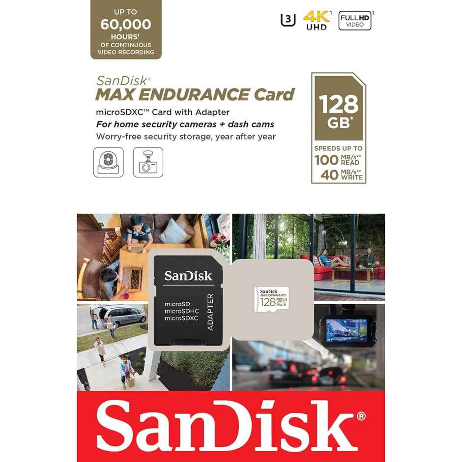 Sandisk 128Gb Max Endurance Microsdhc Card With Adapter For 4K Video