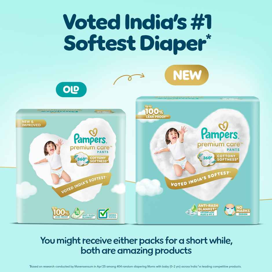Pampers Premium Care Pants XXL 30 | No Marks Design | India's Softest Diaper