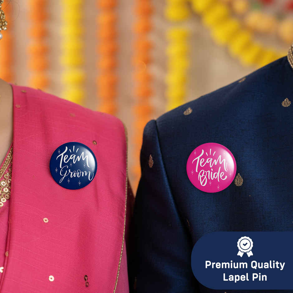 Team Groom and Team Bride Wedding Badge Combo | Pink and Blue | Pack of 10 | Party Propz
