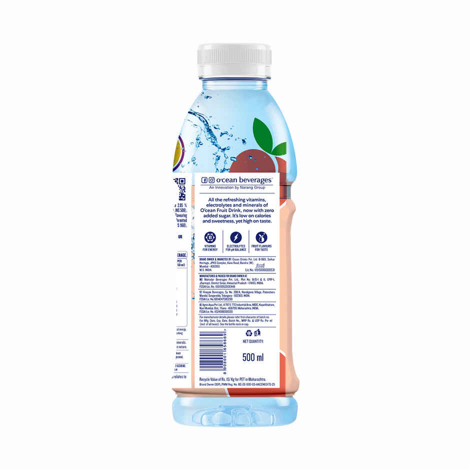 O'cean Beverages Zero Sugar Peach & Passion Fruit Water Bottle
