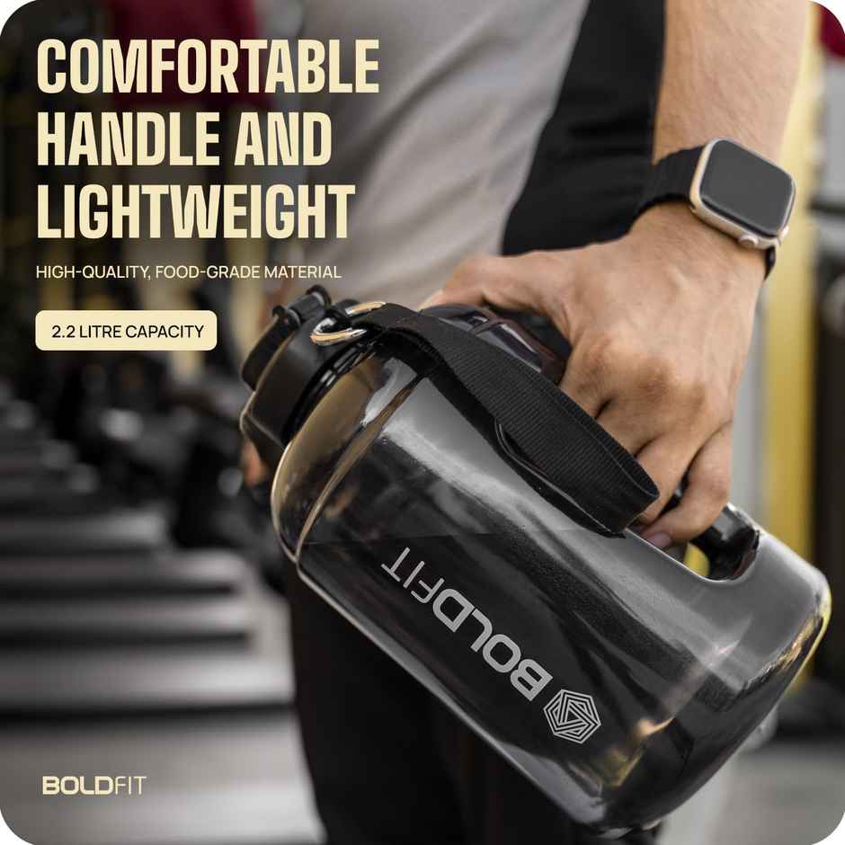 Boldfit Plastic Water Bottle For Gym Gallon | Black | 2.2 L
