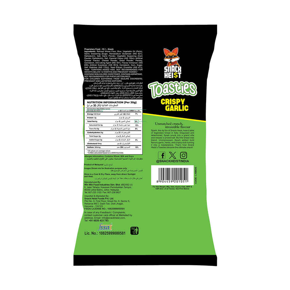 Snack Heist Toasties Crispy Garlic