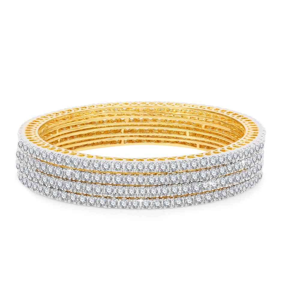 Yellow Chimes Gold Plated Bangles Set for Women | White AD Diamond Design