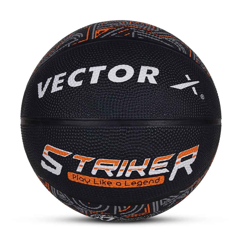 Vector X 8 Panel Striker Rubber Moulded BasketBall with Needle | Size - 7 | Black-Orange