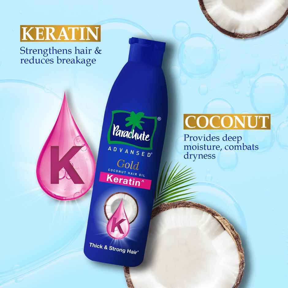 Parachute Advansed Gold Keratin Coconut Hair Oil |Thick & Smooth Hair| No Paraben or Silicone