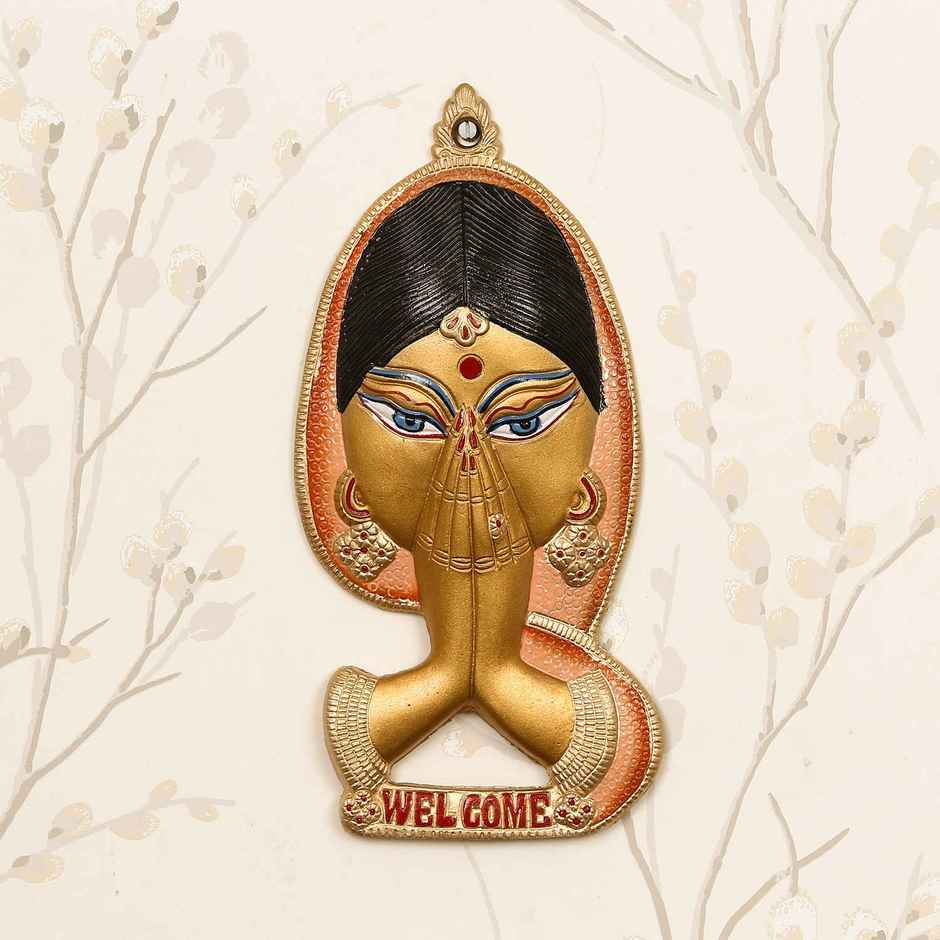 eCraftIndia Colorful Metal Welcome Namaste Lady Door Metal Wall Hanging Decorative