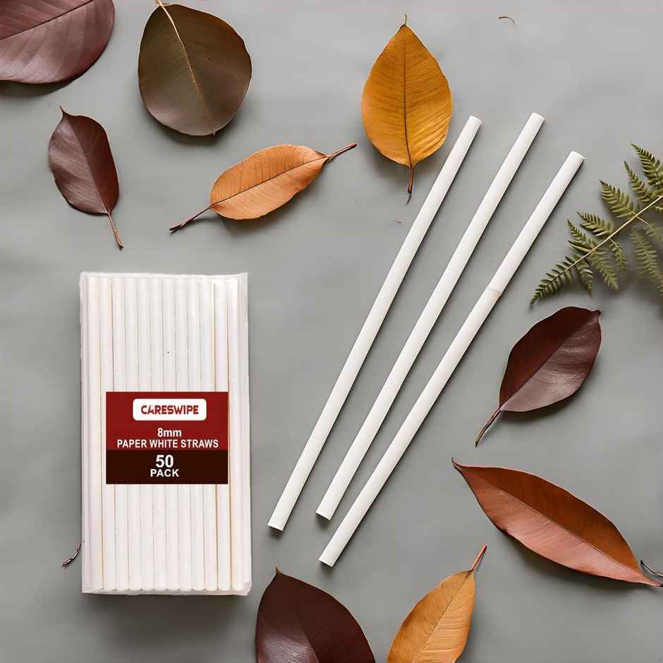 Careswipe White Disposable Paper Straws 8 mm 50 Pcs