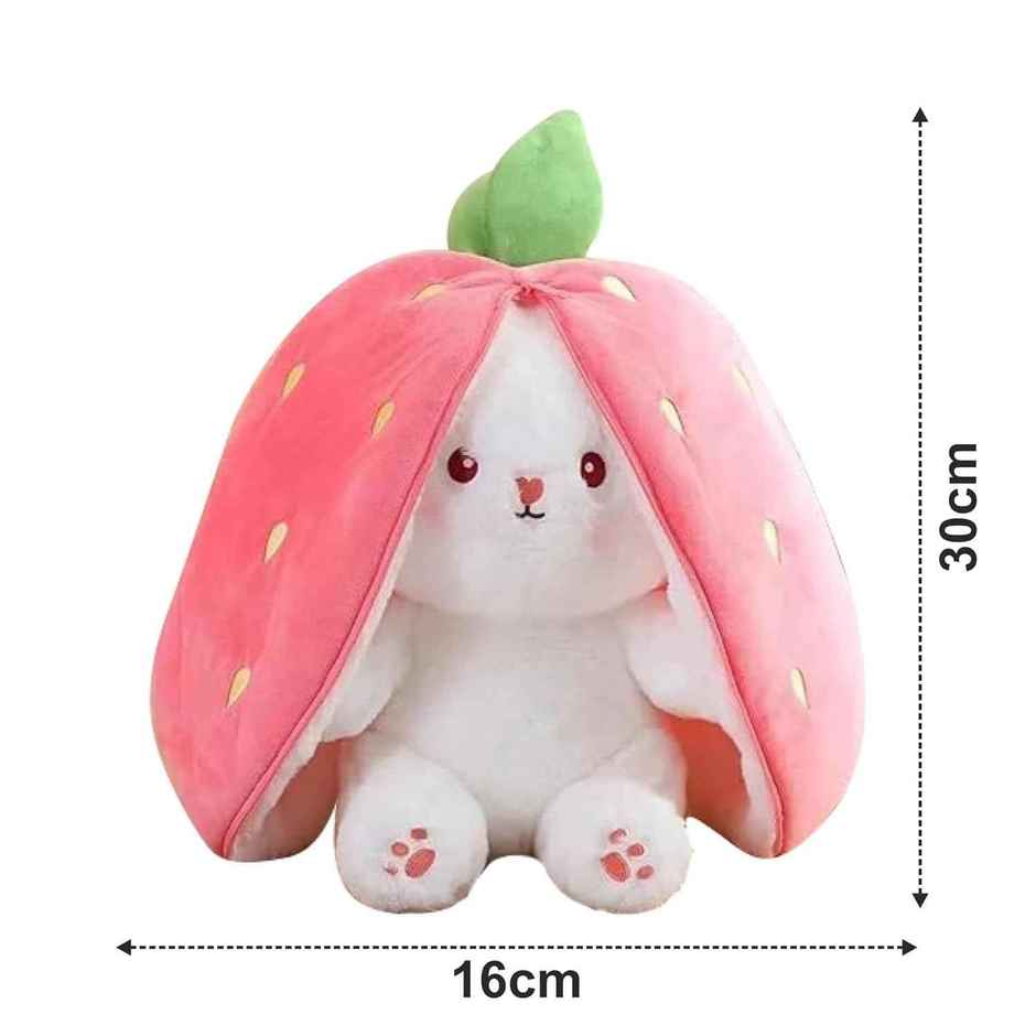 Webby Strawberry Rabbit Plush Soft Toys with Zipper | For Kids and Adults | 30 cm