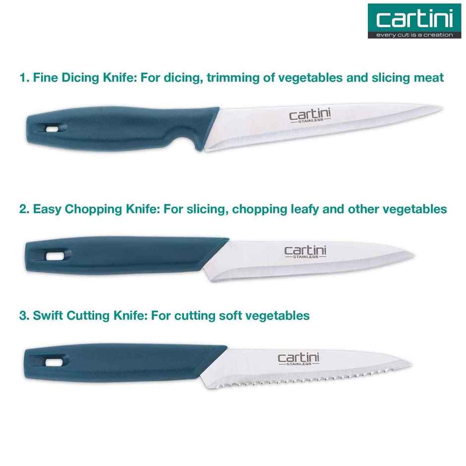 Godrej Cartini Premium Kitchen Stainless Steel Knives Set - Teal