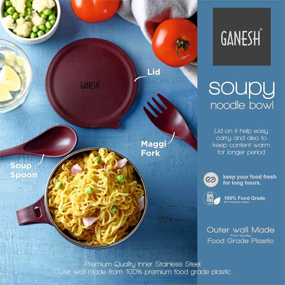 Ganesh Stainless Steel Noodle&Soup Bowl With Handle&Spoon