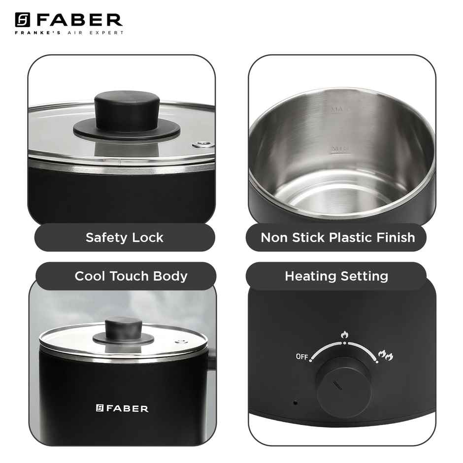 Faber 600W 1.6 liter Multi Cooker | Cool Touch Handle & Temperature Control Knob | 1Y Warranty