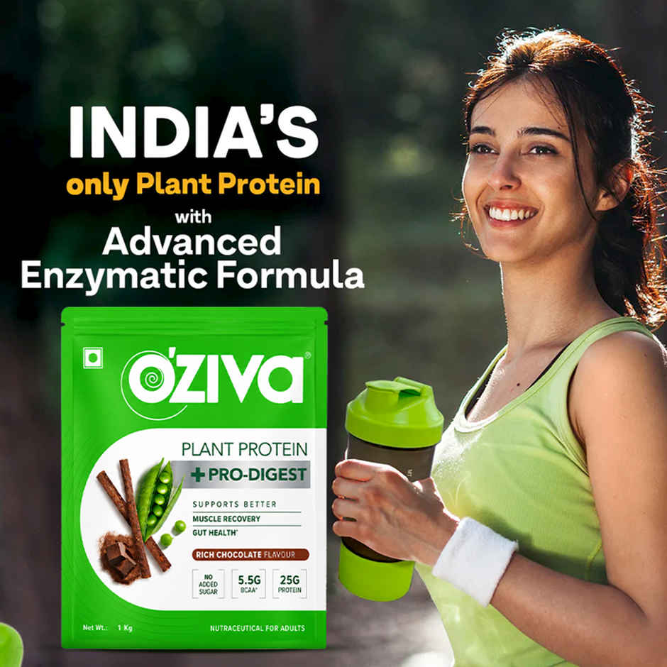 Oziva Bioactive Plant Protein Powder , 25g Protein | 5.5g Bcaa | Eaa | Sugar Free - Choclate , 1 Kg