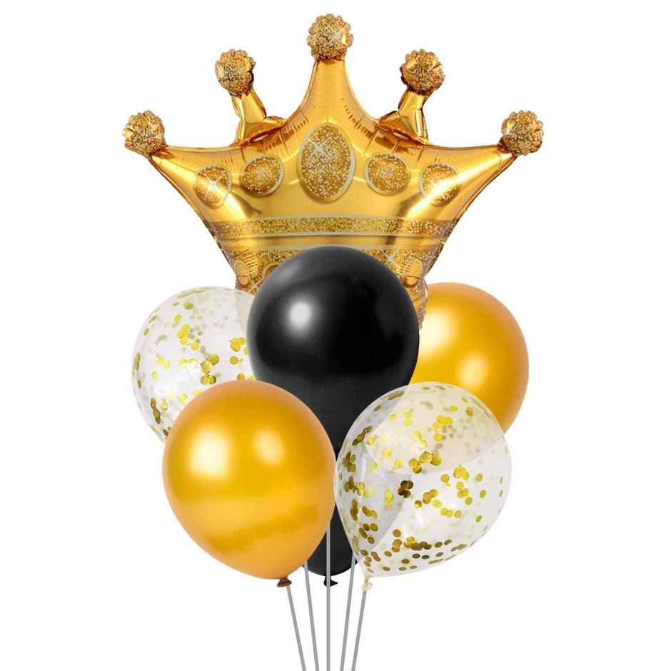 Golden Balloons Party Decorations Combo With Crown Foil Balloon | Party Propz