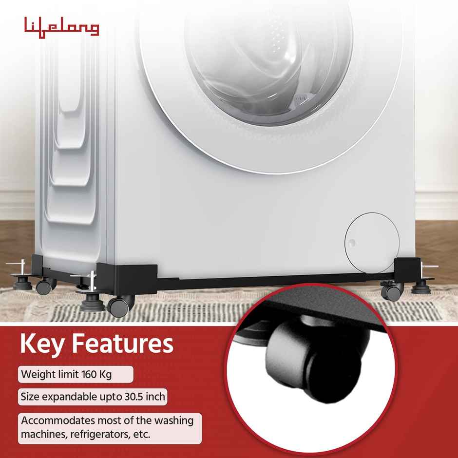 Lifelong Washing Machine Stand- Adjustable Metal Trolley with Wheels | Stands Upto 160 Kg Weight