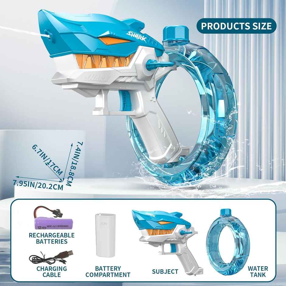 Storio Rechargeable Electric Shark Shape Water Gun for Kids and Adults | 300 ml