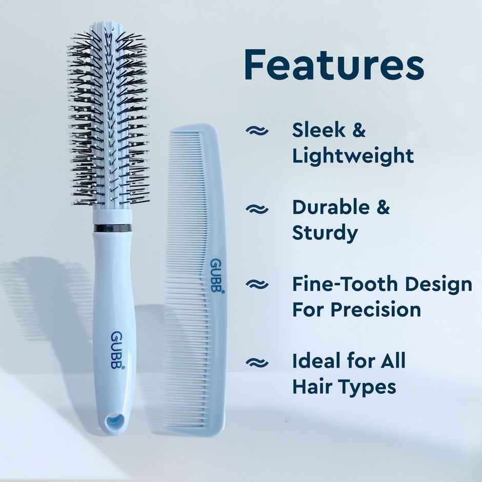 GUBB Grooming Combo Of Round Hair Brush + Hair Comb | Santorini Hues
