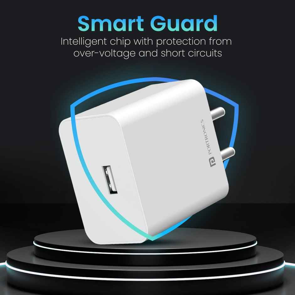 Portronics 35W Adaptor 35A USB-A, TypeC Charging Cable, Support VOOC Charging/WARP/Dash/Quick, White