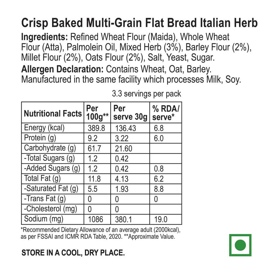 Wingreens Farms Crisp Baked Multi-Grain Flat Bread - Italian Herb