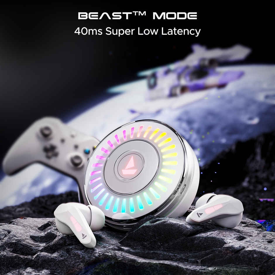 boAt Immortal 201 TWS Earbuds with 40 hrs Playtime,40 ms Low Latency BEAST Mode,RGB LED Bluetooth - White Sabre