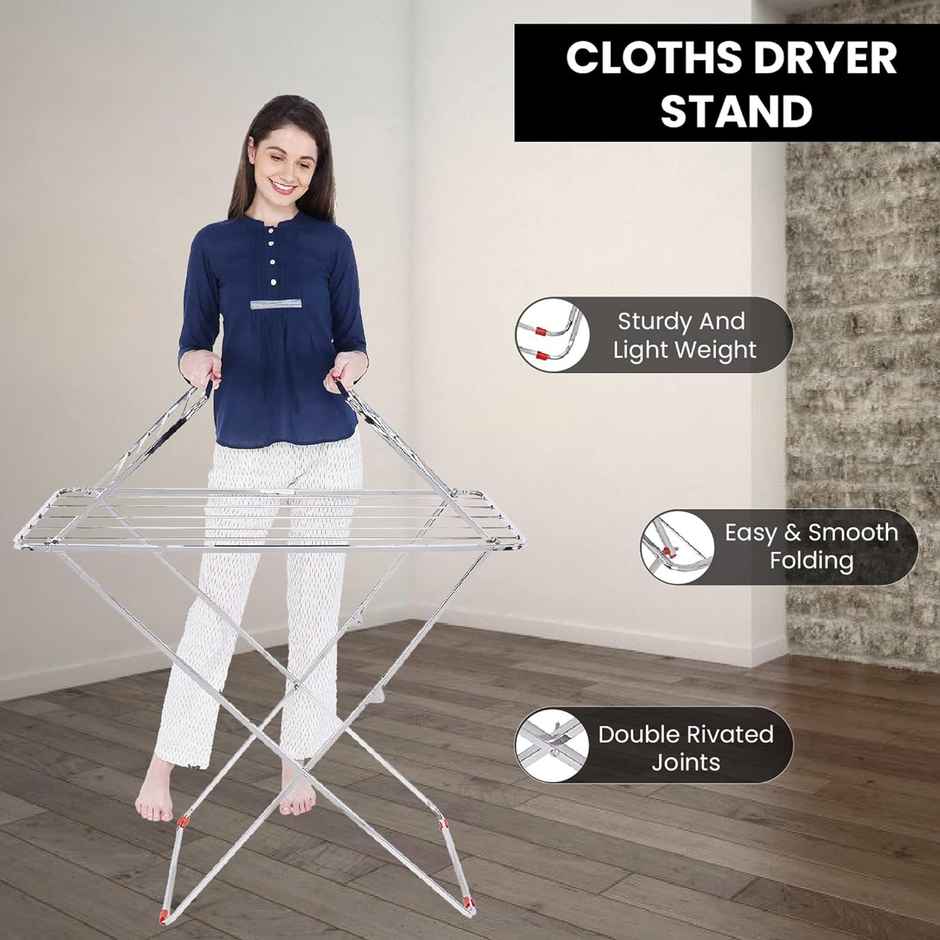 Capsicum Stainless Steel Foldable Cloth Dryer Stand Double Rack Cloth Stands For Drying Clothes