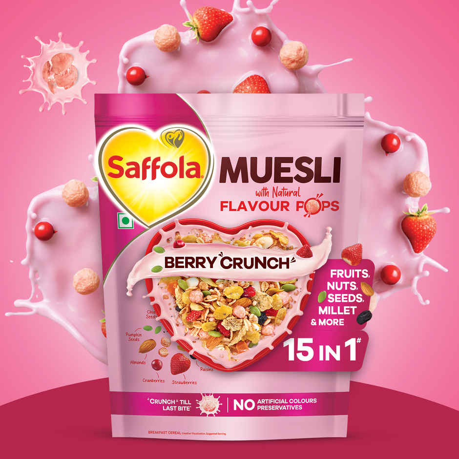 Saffola Muesli Berry Crunch With Flavour Pops, Fruits, Nuts, Seeds, Millets (15 In 1)
