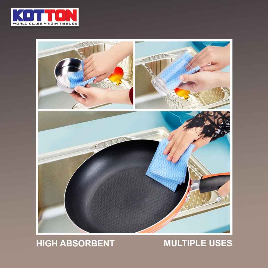 Kotton Non Woven Reusable And Washable Kitchen Roll | 23 cm X 21 cm | 80 Pulls | Assorted