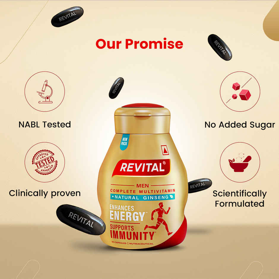 Revital Men Multivitamin with Calcium & Ginseng for Immunity, Strong Bones & Energy (60 Capsules)