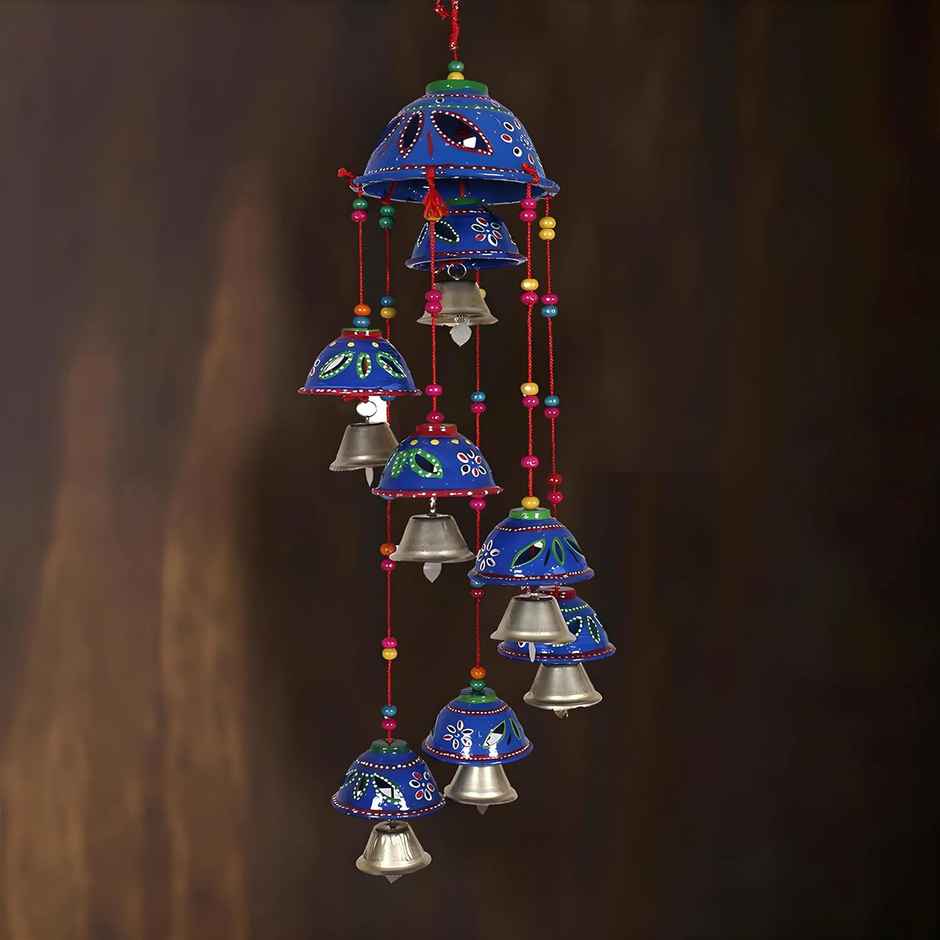 Kuber Industries Pack of 2 Rajasthani Handcrafted Windchimes | 8 Bells | Blue