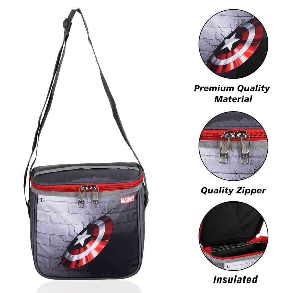 Kuber Industries Marvel Captain America Shield Lunch Bag | Waterproof Rexine | Gray