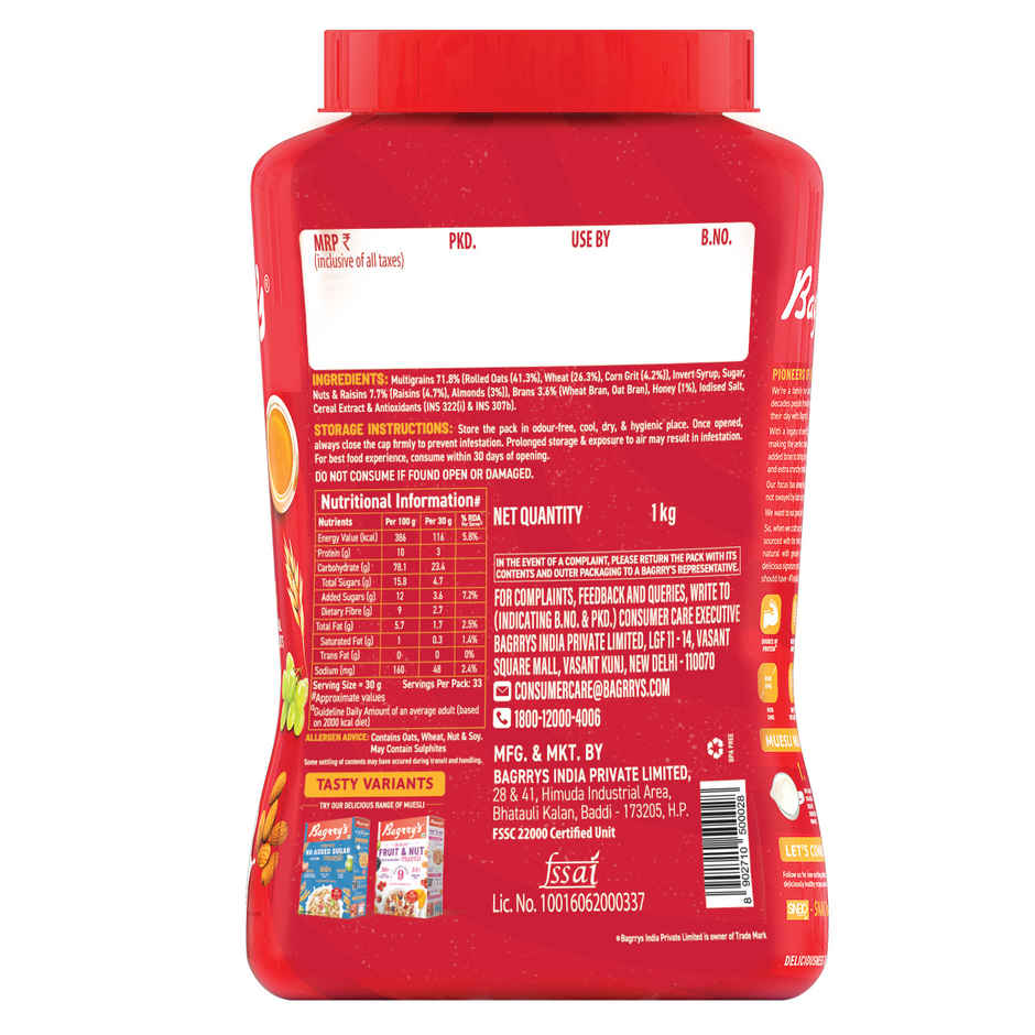 Bagrry's Crunchy Muesli with Almonds, Raisins & Honey(40% Oat Clusters)