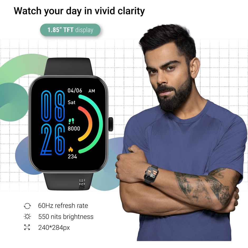 Noise ColorFit Loop Smartwatch, 1.85'' Display with Advanced BT Calling, 550 Nits Brightness Smartwatch - Jet Black