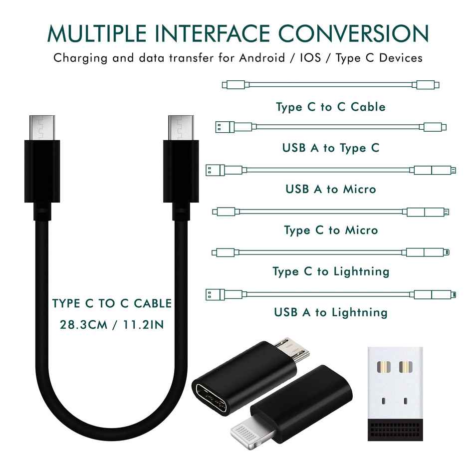 Wayona All In One 60W Usb Fast Charging Travel Cable Type C Lightening Microusb Port Samsung Black