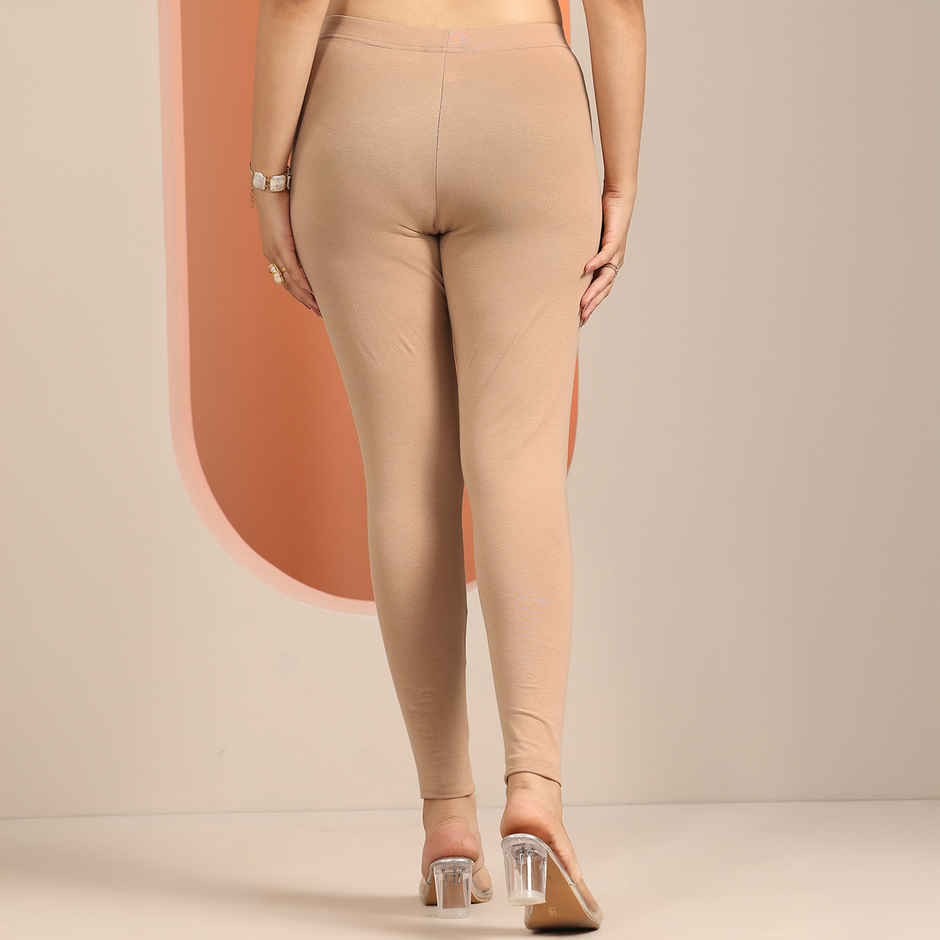 Libas Women's Solid Cotton Blend Leggings | Beige - XL
