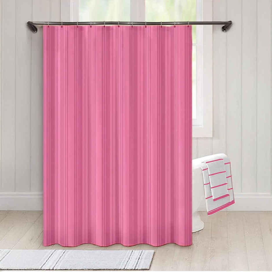 Lushomes Shower Curtain - Striped Pink Satin Stripe | 12 Eyelets | Hooks | 6 x 6.5 ft