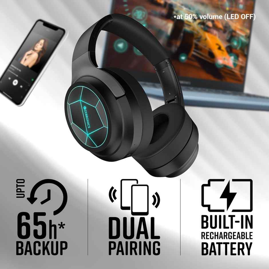 Zebronics Envy 2 | BT Headphone (BT v5.3) | ENC | 65* Hours Playback-Gaming Mode | Black