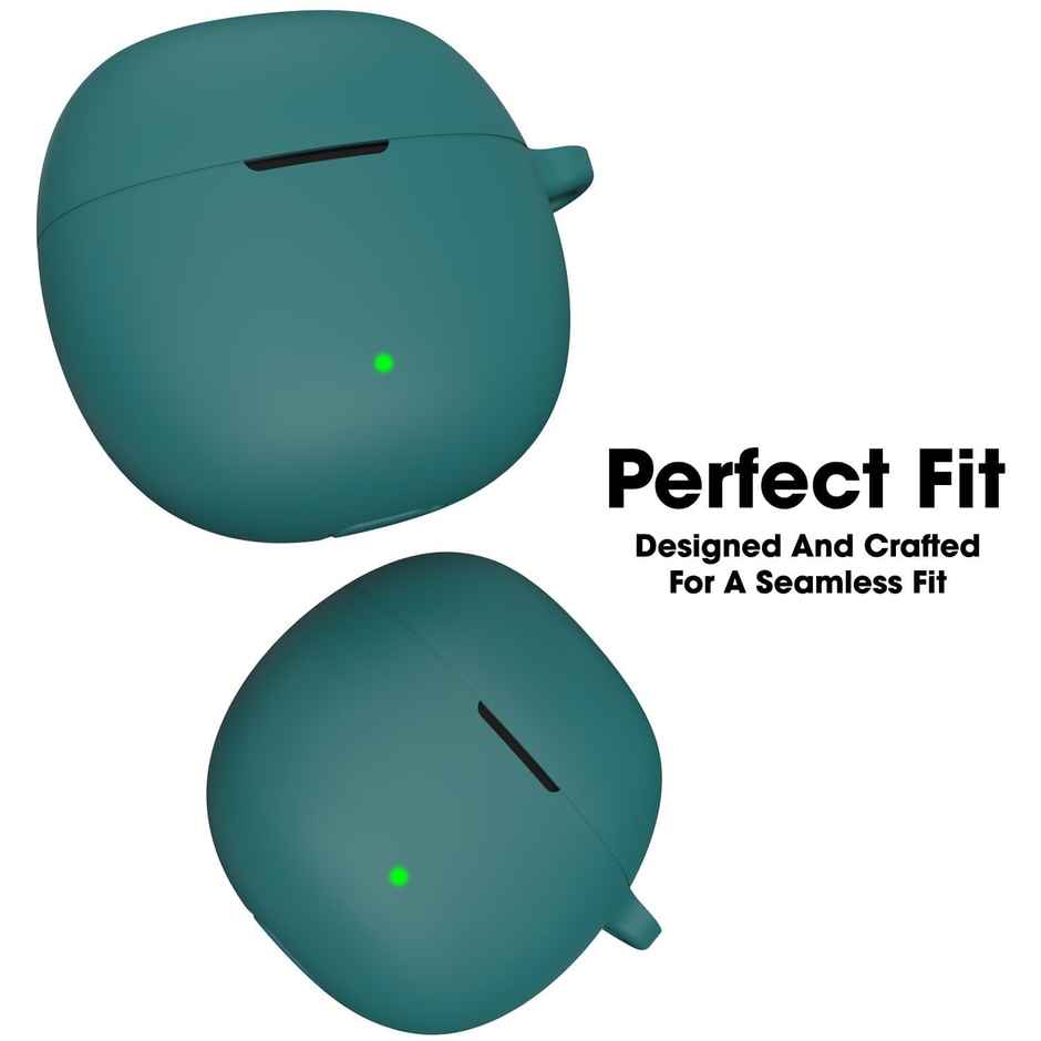 Sounce Portable Silicone Case Cover Scratch Resistant,Carabiner Clip Compatible with Keychain for Boat Airdopes Atom 81 | Green