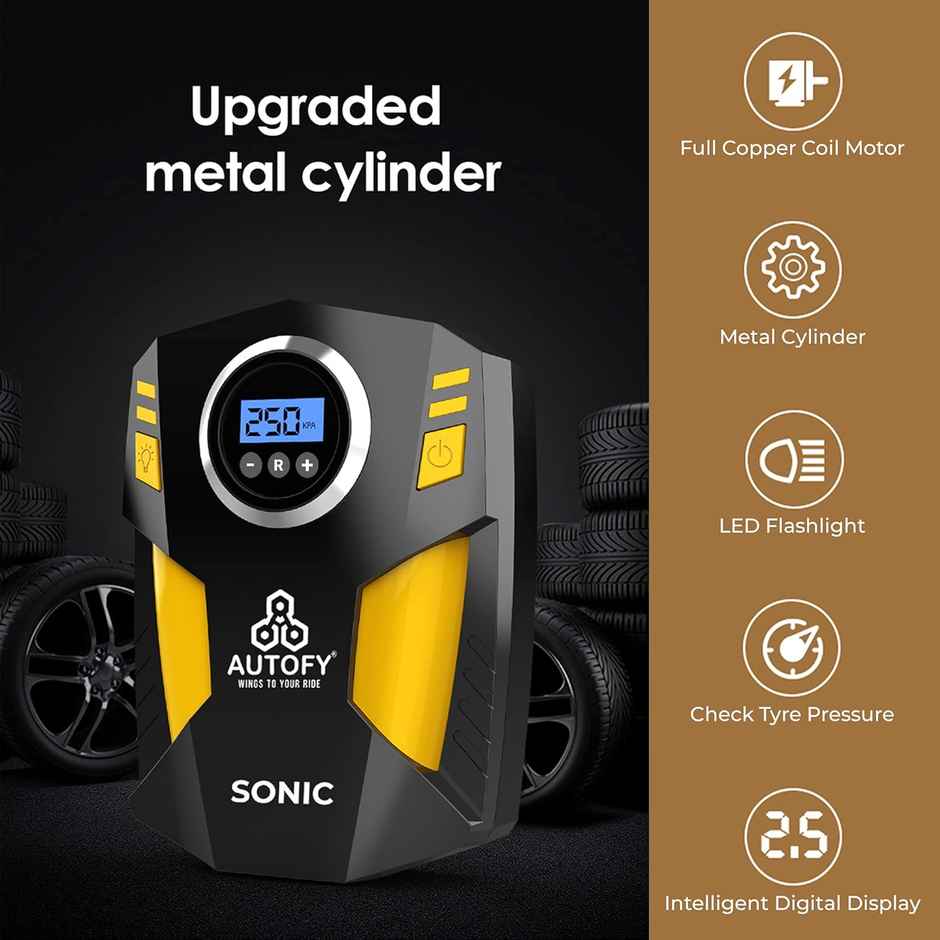 Autofy Sonic With Auto Cut Car Tyre Inflator 150Psi With Emergency Led | 120W-12V