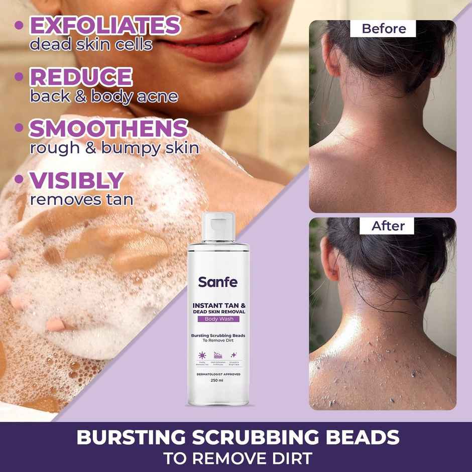 Sanfe Instant Tan & Dead Skin Removal Exfoliating Body Wash | Visibly Removes Tan
