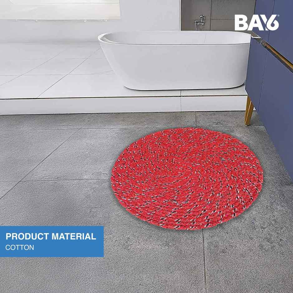 BAY6 Aura Cotton Round Floor Mat | Red | 40 x 40 cm | Pack of 2