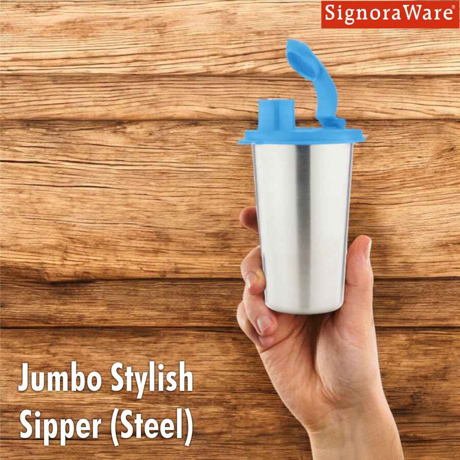 Signoraware Stainless Steel Jumbo Stylish Sipper | Blue - 500 ml