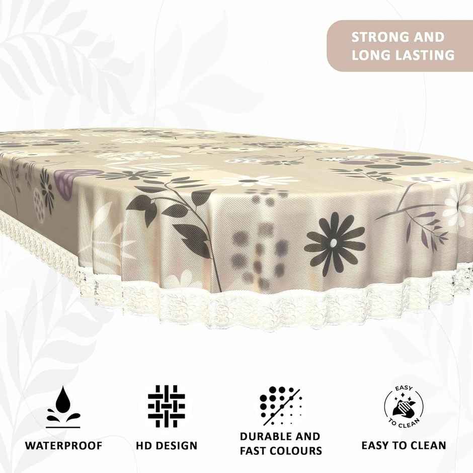 Kuber Industries 60x90 In PVC Oval Dining Table Cover 6 Seater | Flower Circle - Light Brown