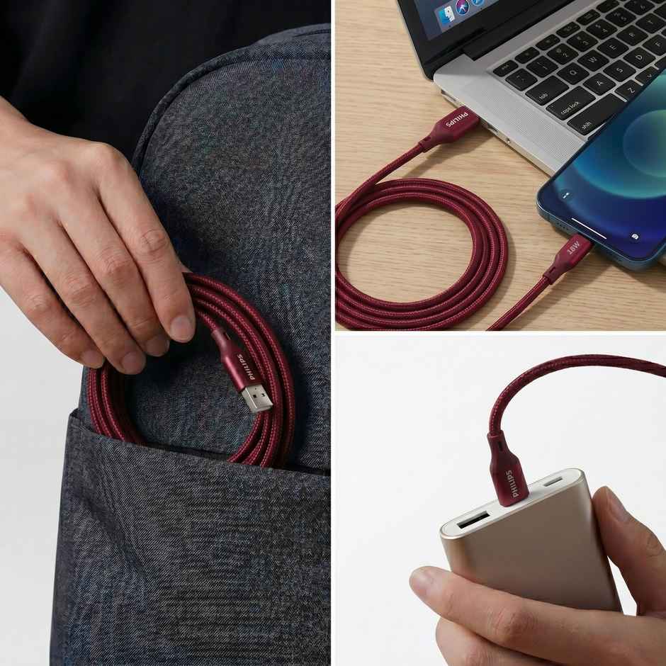 Philips 18W USB A to Type C Fast Charging Cable | DLC4130AI94 | Iron Red | 1 m