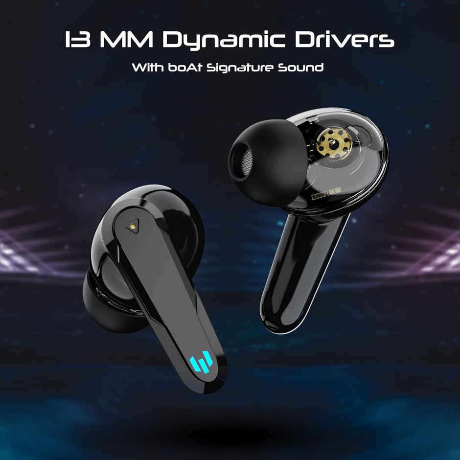 boAt Immortal 181 TWS Earbuds with mic, 40HRS Battery, 4Mics ENx, 40ms Low Latency, RGB Led Lights, Fast Charge, IWP Tech, v5.3 Bluetooth Earbuds, Gaming Earbuds - Black Sabre
