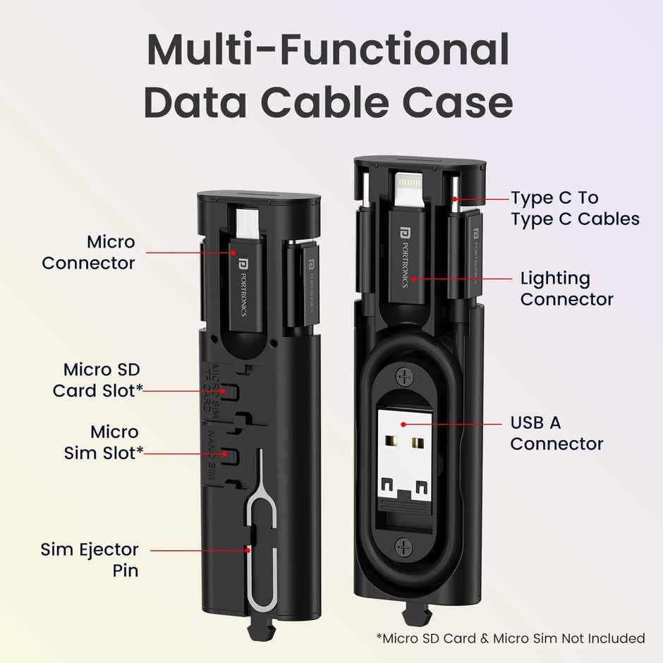 Portronics SnapCase 4 Multipurpose Charging Cable & Connector Black