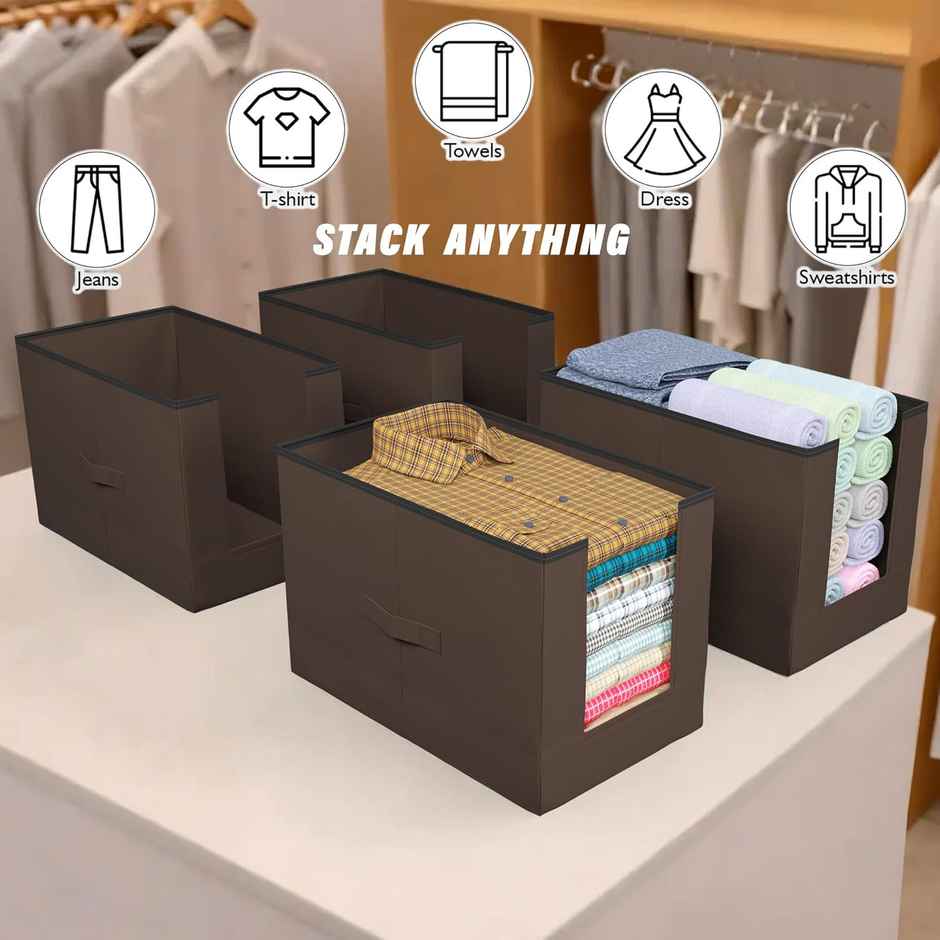 Kuber Industries Pack of 4 Non Woven Shirt Organizer for Wardrobe | Foldable Stacker | Brown